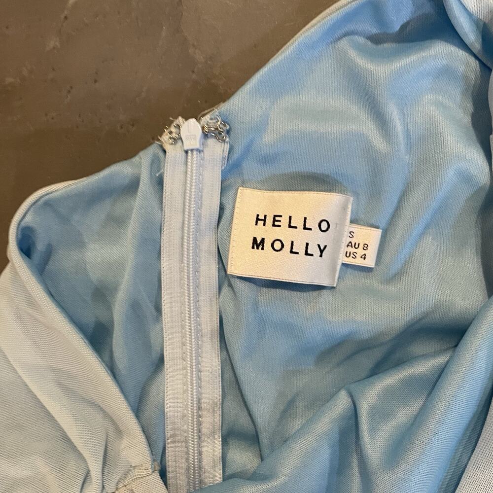 Hello Molly Blue Runched Dress Size 4 One Shoulder Balloon‎ Sleeve Dress Mini - Picture 5 of 8